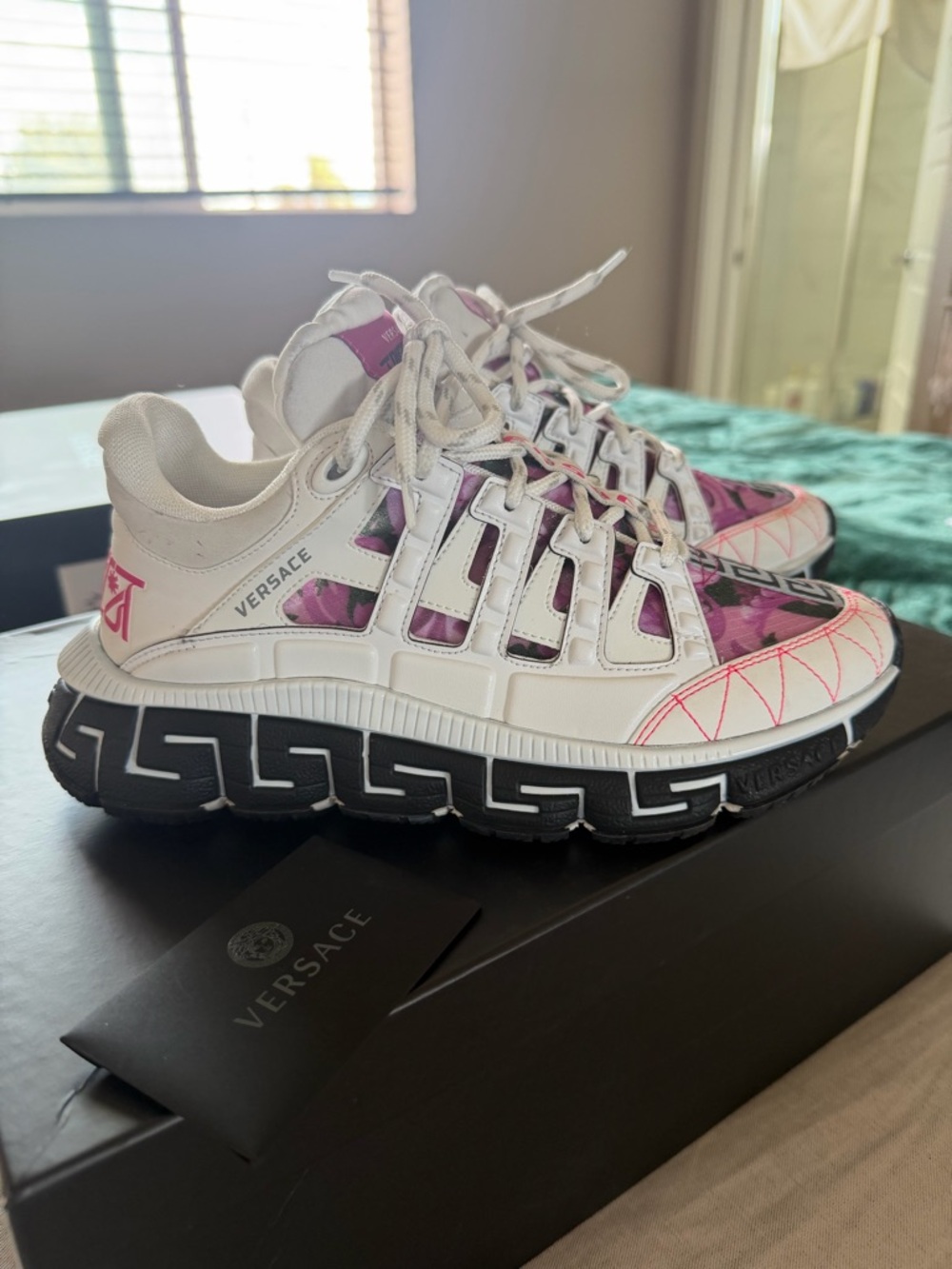 Versace Women's White & Pink Trigeca Sneaker sz 38